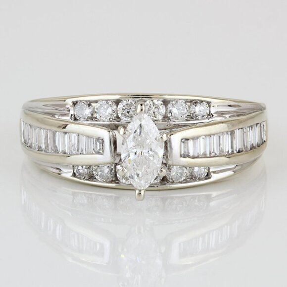 14k White Gold Marquise-Cut Diamond Accented Anniversary Engagement Ring - Picture 1 of 7
